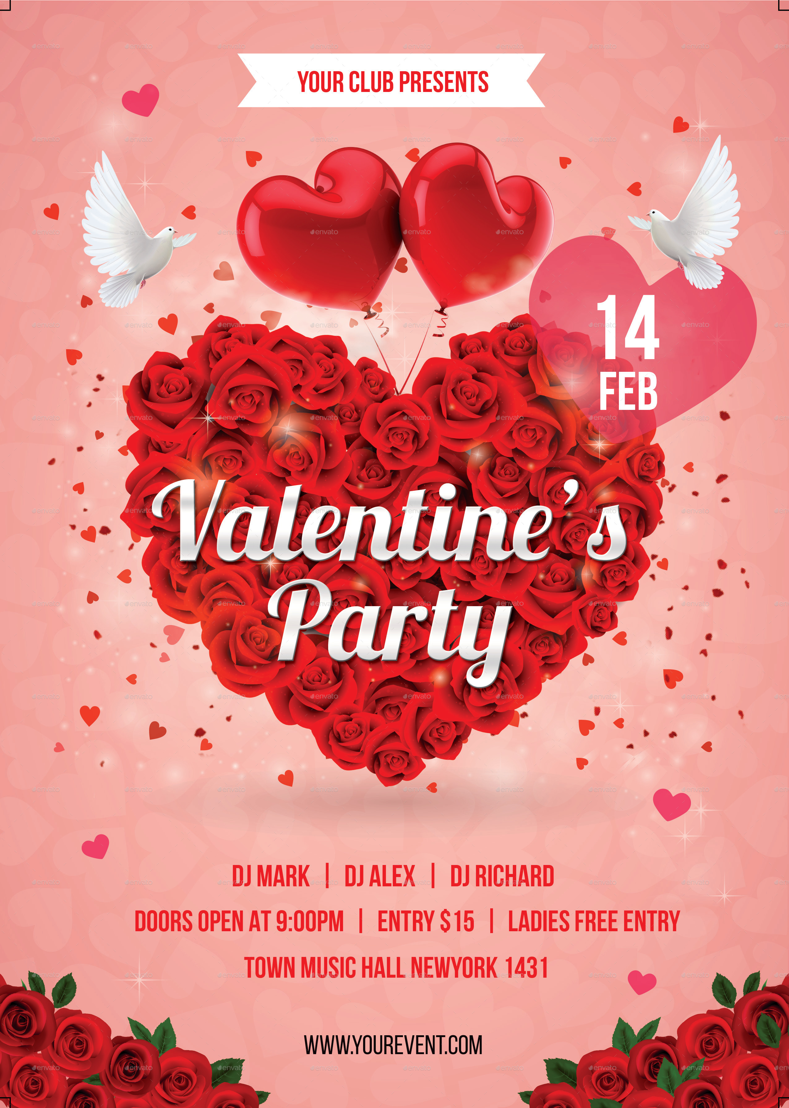 Valentine Day Party Flyer, Print Templates GraphicRiver